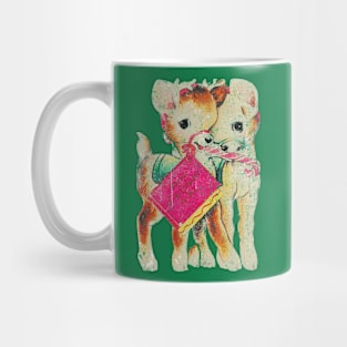 Vintage Reindeer Cute and Cuddled Together Christmas Mug